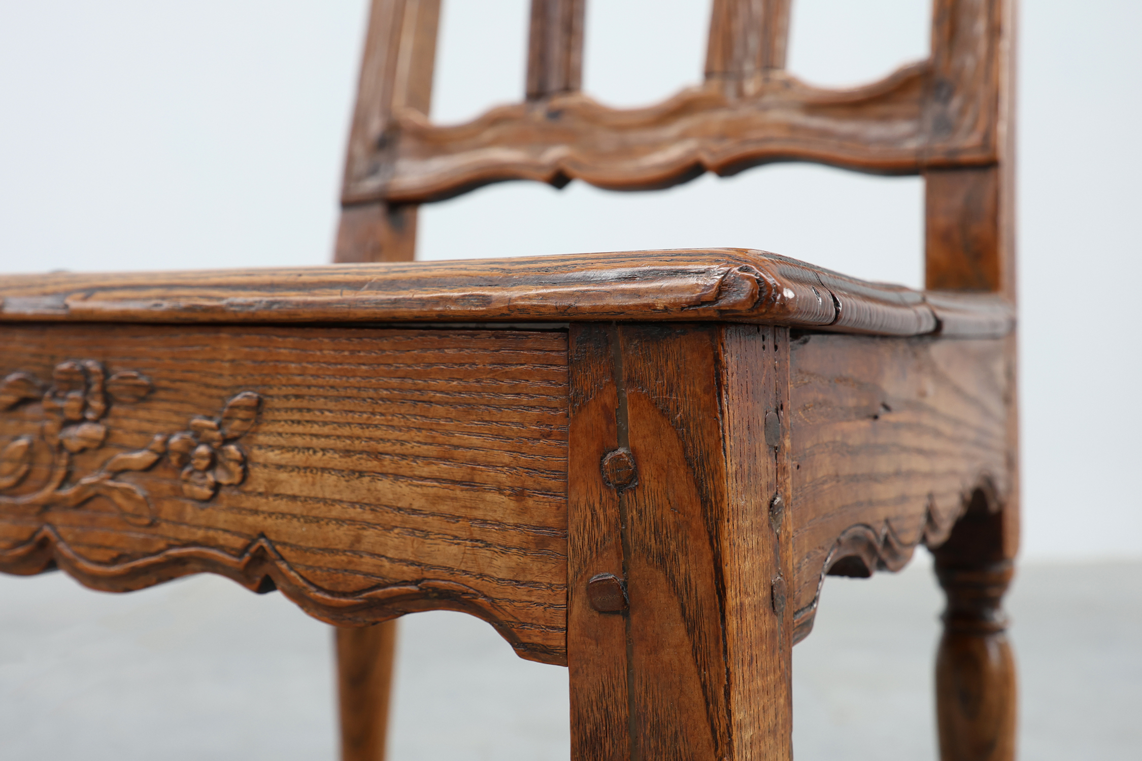 Antique carved oak side chair, France 18th century thumbnail